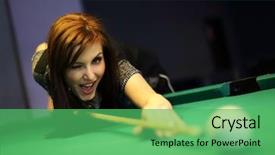  Presentation with hipster girl playing tetris game - Amazing PPT layouts having young brunette girl playing snooker backdrop and a seafoam green colored foreground