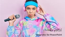  Presentation with sad girl - Cool new PPT theme with young-brunette-girl-singing-song backdrop and a lemonade colored foreground