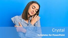  Presentation with confident love - Cool new PPT theme with young-brunette-girl-wearing-casual backdrop and a teal colored foreground