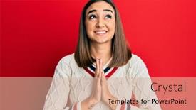  Presentation with praying hands - Cool new PPT theme with young-brunette-girl-wearing-casual backdrop and a coral colored foreground