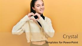  Presentation with hands the shape of a heart - PPT theme featuring young-brunette-girl-wearing-casual background and a yellow colored foreground
