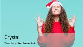  Presentation with girl christmas - Colorful PPT theme enhanced with young brunette girl wearing christmas backdrop and a arctic colored foreground