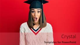  Presentation with graduation - Colorful slide set enhanced with young-brunette-girl-wearing-graduation backdrop and a red colored foreground