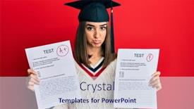  Presentation with sad girl - Presentation with young-brunette-girl-wearing-graduation background and a sky blue colored foreground