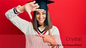  Presentation with graduation frame - Beautiful PPT layouts featuring young-brunette-girl-wearing-graduation backdrop and a red colored foreground