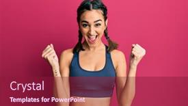  Presentation with sportswear - Colorful presentation theme enhanced with young-brunette-girl-wearing-sportswear backdrop and a violet colored foreground