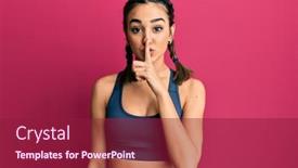  Presentation with sportswear - Presentation theme having young-brunette-girl-wearing-sportswear background and a violet colored foreground