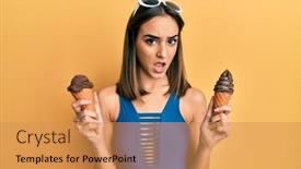  Presentation with ice cream cones - Amazing slide set having young-brunette-girl-wearing-swimwear backdrop and a yellow colored foreground