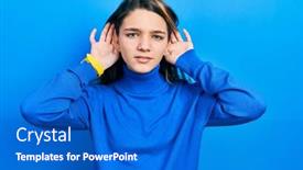  Presentation with deaf - PPT theme having young-brunette-girl-wearing-turtleneck background and a cobalt blue colored foreground