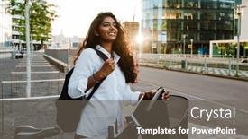  Presentation with indian woman - PPT theme enhanced with young-brunette-indian-woman-putting background and a  colored foreground