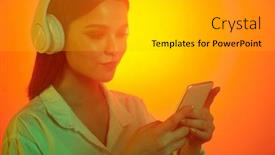  Presentation with scrolling - Cool new presentation theme with young-brunette-listening-to-music backdrop and a light gray colored foreground