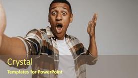  Presentation with selfie - PPT theme featuring young-brunette-man-in-shirt background and a violet colored foreground