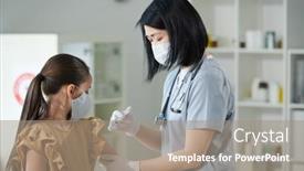  Presentation with ethnicity - Theme consisting of young-brunette-nurse-of-asian background and a coral colored foreground