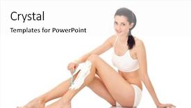  Presentation with shaving - Beautiful PPT layouts featuring young brunette shaving her legs with foam on white background backdrop and a white colored foreground
