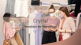  Presentation with mask - Audience pleasing presentation design consisting of young-brunette-shopper-in-protective backdrop and a soft green colored foreground
