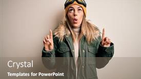  Presentation with ski - Beautiful PPT theme featuring young-brunette-skier-woman-wearing backdrop and a violet colored foreground