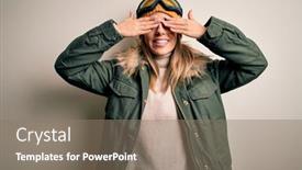  Presentation with white snow - Audience pleasing slide deck consisting of young-brunette-skier-woman-wearing backdrop and a gray colored foreground