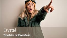  Presentation with white snow - Slide deck enhanced with young-brunette-skier-woman-wearing background and a coral colored foreground