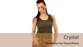  Presentation with lactation young woman breastfeeding - Slides having young brunette soldier serious woman background and a  colored foreground