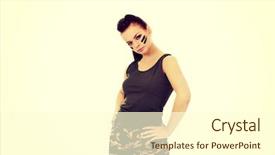  Presentation with super woman women power - Slide set featuring young brunette soldier serious woman background and a  colored foreground