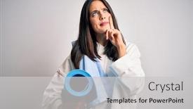  Presentation with blue eyes - Slide deck with young-brunette-sporty-woman background and a light gray colored foreground