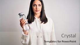  Presentation with blue water - Colorful presentation enhanced with young-brunette-sporty-woman backdrop and a lemonade colored foreground