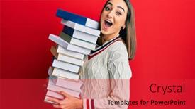  Presentation with student - Audience pleasing PPT theme consisting of young-brunette-student-girl-holding backdrop and a red colored foreground