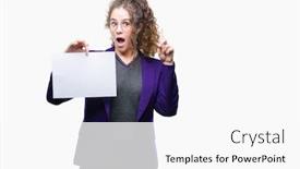  Presentation with happy young student girl holding - PPT theme with young brunette student girl wearing school uniform holding blank paper over isolated background surprised with an idea or question pointing finger with happy face number one background and a white colored foreground
