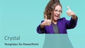  Presentation with win - Slides with young brunette student girl wearing school uniform and glasses over isolated background approving doing positive gesture with hand thumbs up smiling and happy for success looking at the camera win background and a arctic colored foreground