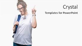  Presentation with student - Beautiful PPT theme featuring young brunette student girl wearing backdrop and a white colored foreground