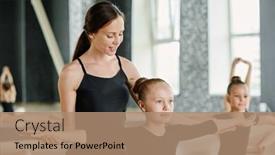  Presentation with helping - Presentation theme consisting of young-brunette-teacher-of-choreography background and a coral colored foreground