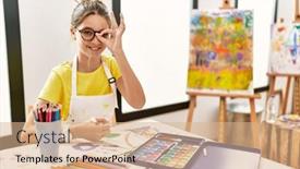  Presentation with art - Presentation theme consisting of young-brunette-teenager-at-art background and a  colored foreground