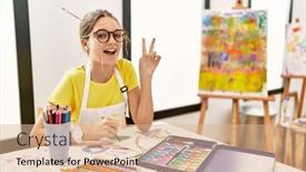  Presentation with history of art - Slide deck consisting of young-brunette-teenager-at-art background and a coral colored foreground