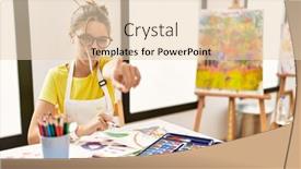  Presentation with art - Slides enhanced with young-brunette-teenager-at-art background and a lemonade colored foreground