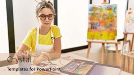  Presentation with art - PPT layouts consisting of young-brunette-teenager-at-art background and a coral colored foreground