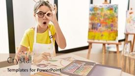  Presentation with art - Slide set featuring young-brunette-teenager-at-art background and a  colored foreground