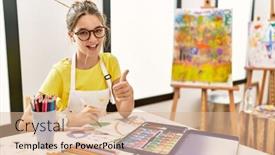  Presentation with art - Theme enhanced with young-brunette-teenager-at-art background and a coral colored foreground