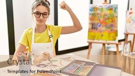  Presentation with art - Slide set consisting of young-brunette-teenager-at-art background and a  colored foreground