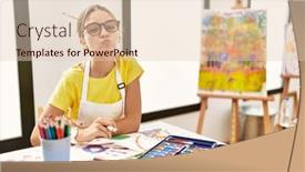  Presentation with art - Presentation consisting of young-brunette-teenager-at-art background and a lemonade colored foreground