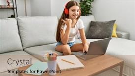  Presentation with homework - Slide deck with young-brunette-teenager-doing-homework background and a coral colored foreground