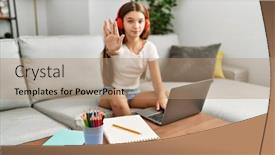  Presentation with homework - Slides having young-brunette-teenager-doing-homework background and a coral colored foreground