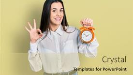  Presentation with alarm - Beautiful theme featuring young-brunette-teenager-holding-alarm backdrop and a blonde colored foreground