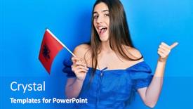  Presentation with albania - Amazing slide set having young-brunette-teenager-holding-albania backdrop and a cobalt blue colored foreground