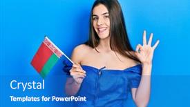  Presentation with friendly - PPT theme featuring young-brunette-teenager-holding-belarus background and a  colored foreground