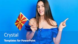  Presentation with flag - Theme featuring young-brunette-teenager-holding-macedonian and a cobalt blue colored foreground