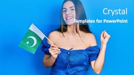  Presentation with pakistan flag - Beautiful theme featuring young-brunette-teenager-holding-pakistan backdrop and a teal colored foreground