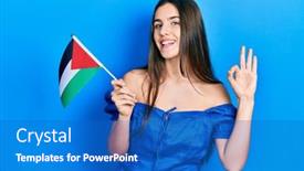  Presentation with palestine - PPT layouts featuring young-brunette-teenager-holding-palestine background and a cobalt blue colored foreground