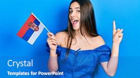  Presentation with finger - Slide deck with young-brunette-teenager-holding-serbia background and a teal colored foreground