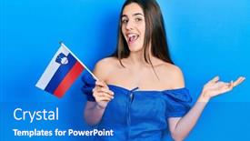  Presentation with achievement - Beautiful PPT theme featuring young-brunette-teenager-holding-slovenia backdrop and a teal colored foreground
