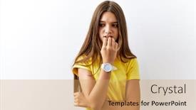  Presentation with anxiety - PPT theme consisting of young-brunette-teenager-standing-together background and a yellow colored foreground